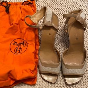 Hermès canvas and leather heels